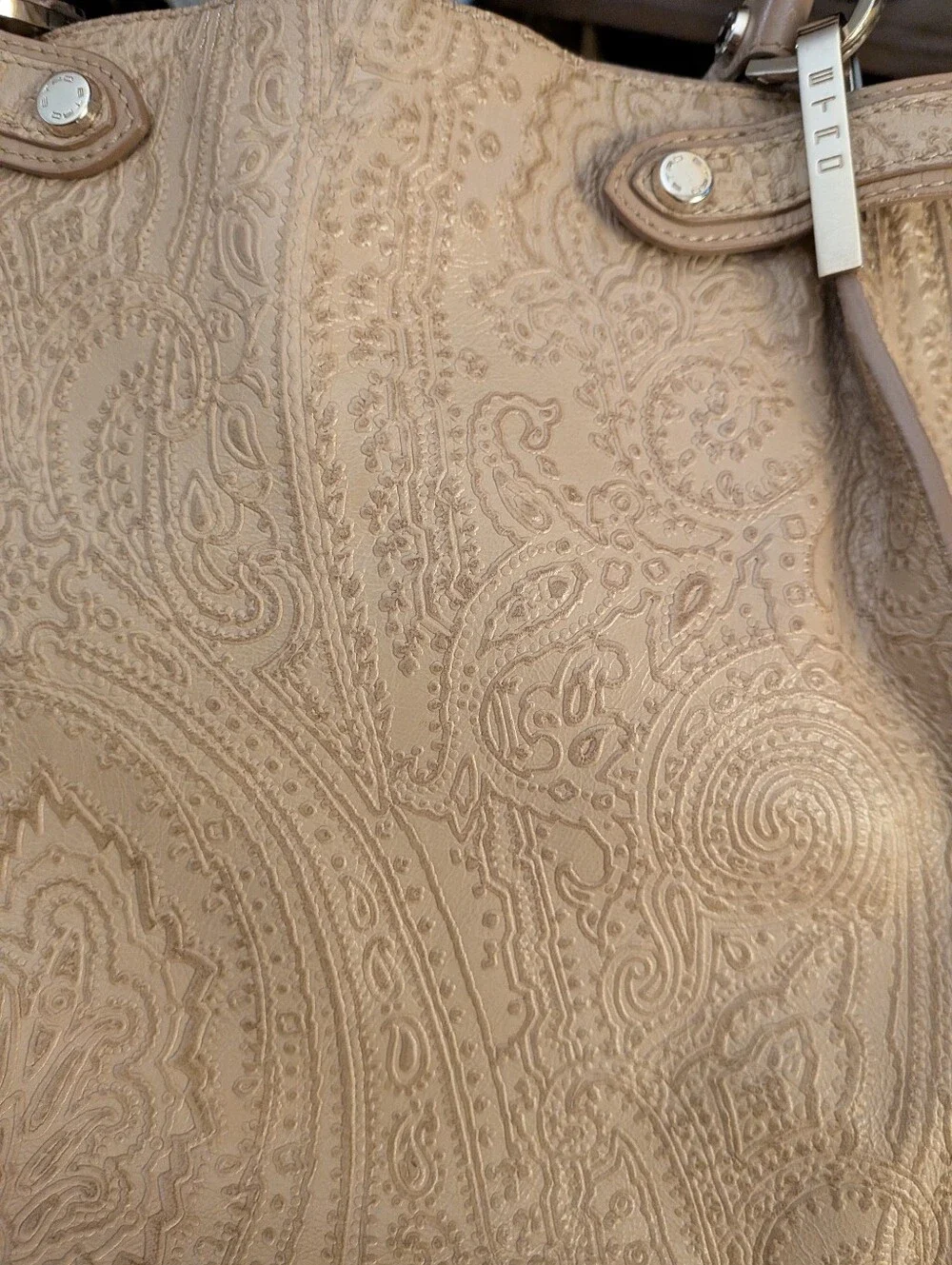 Etro Taupe Paisley-Embossed Leather Shoulder Bag With Dust Bag